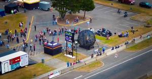 CJ Ripley / For The Daily World
An overhead view of the 2026 Hog Wild Festival as a stunt rider performs in the Globe of Death.