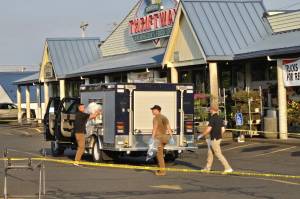 Ryan Sparks photos / The Daily World
Multiple agencies responded to a hazmat situation at Thriftway in Montesano. The suspicious substance turned out to be protein powder.