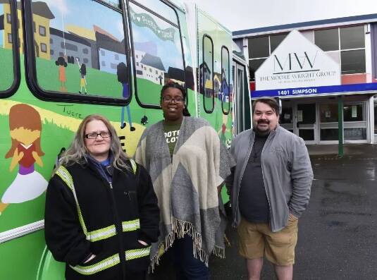 The Daily World file photo
In a 2022 photo, The Moore Wright Groups Executive Director Tanikka Watford, center, stands with Sarah Eliassen, The Moore Wright Groups housing coordinator, and Brady Figueredo, right, The Moore Wright Groups executive coordinator.