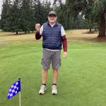 SUBMITTED PHOTO Mark Carlin recorded a hole in one on the par-3 No. 3 hole at the Highland Golf Course on Tuesday, Aug. 4 in Cosmopolis. Carlin used a 5-hybrid club to sink the 155-yard shot, which was witnessed by Ron Stiles and brother Tony Carlin.